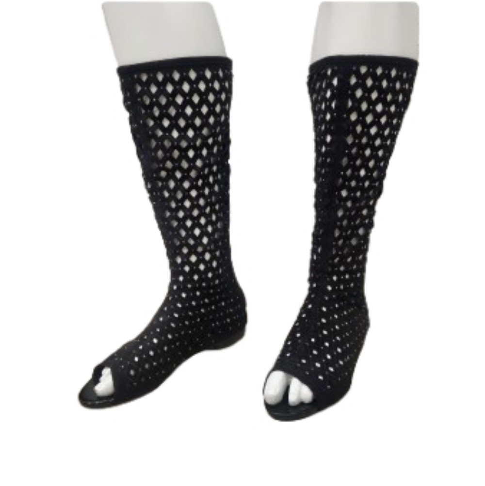 Suki Laser-Cut Lattice Tall Boots Black Knee-High Mesh Boots Womens 5.5-6 EU 36 - Picture 3 of 11